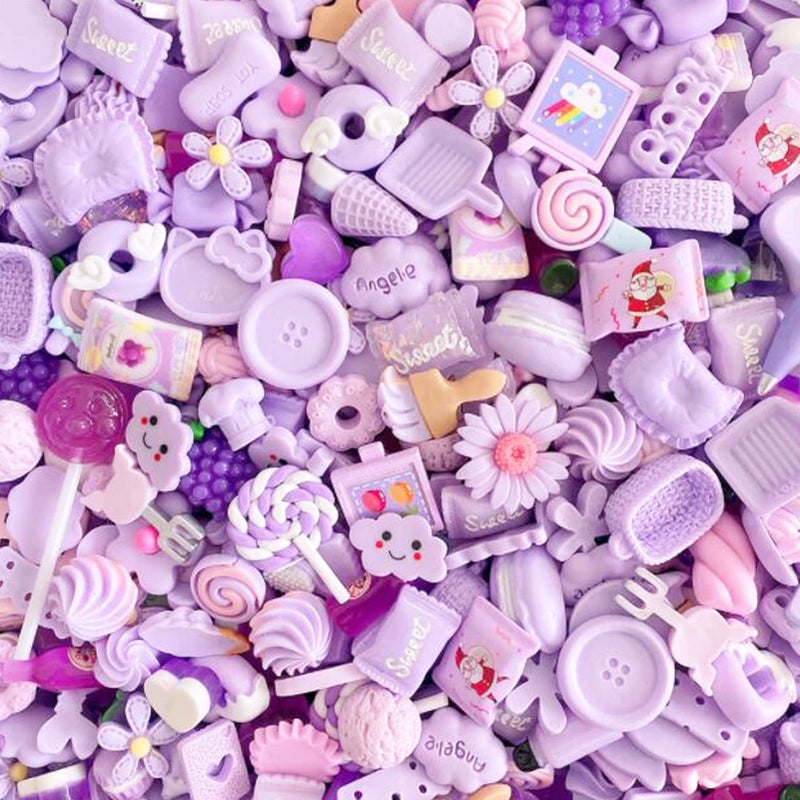 Halloluck 50 Pcs Slime Charms Easter DIY Craft Making Resin Jewery Making Kit Resin Flatback Slime Beads Making Supplies for DIY Scrapbooking Crafts Purple
