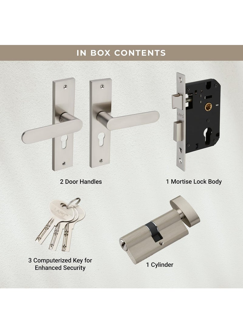 LAPO - LAPO Door Lock for Main Door Mortise Door Lock for Home Door Lock Handle Set for Bedroom Mortise Handle Set with 3 Brass Keys Satin Matt Finish 3 Years Warranty RO180CY - Image 1