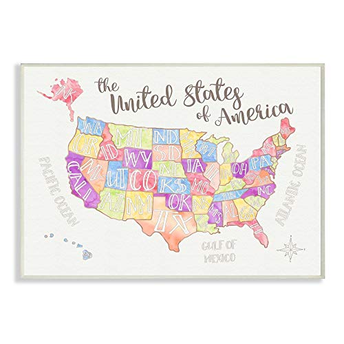 Stupell Industries Stupell Home Décor United States US Map Water Color Wall Plaque Art, 10 x 0.5 x 15, Proudly Made in USA - Image 1
