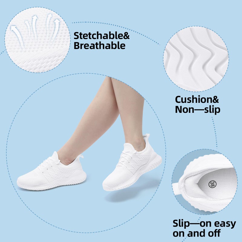 PPQ Womens Slip On Walking Shoesï¼ŒMemory Foam Lightweight Comfort Casual Workout Shoes,Yoga Or Tennis Or Running Sneakers White 8.5 - Image 2