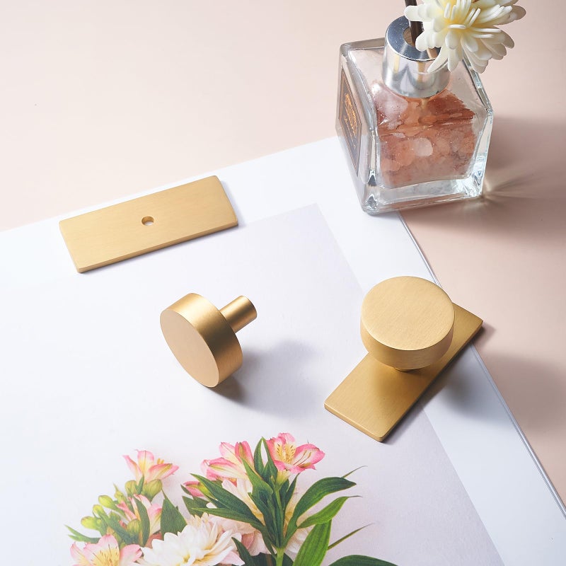 SNBTLA Brass Cabinet Knobs with Backplate - 2 Pack Modern Brushed Gold Hardware Handles for Dresser Drawer Furniture Bedroom Kitchen Cupboard - Image 2