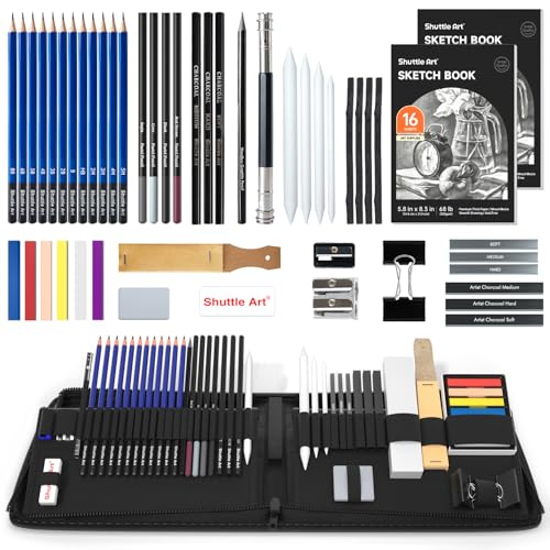 Shuttle Art 52 Pack Drawing Pencils Set, Professional Art Kit with Graphite Charcoal Sticks, Drawing Pad in Portable Case, Ideal for Kids and Adults Artists - Image 1