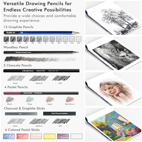Shuttle Art 52 Pack Drawing Pencils Set, Professional Art Kit with Graphite Charcoal Sticks, Drawing Pad in Portable Case, Ideal for Kids and Adults Artists - Image 4