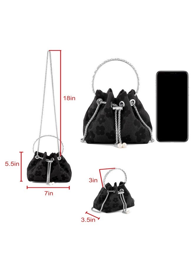 Ayliss Women Evening Handbag Mini Clutch Rhinestone Pouch Crossbody Handbag Purse Top Handle Floral Shoulder Bag Prom (Mini,Black)  - Image 2