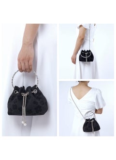 Ayliss Women Evening Handbag Mini Clutch Rhinestone Pouch Crossbody Handbag Purse Top Handle Floral Shoulder Bag Prom (Mini,Black)  - Image 3