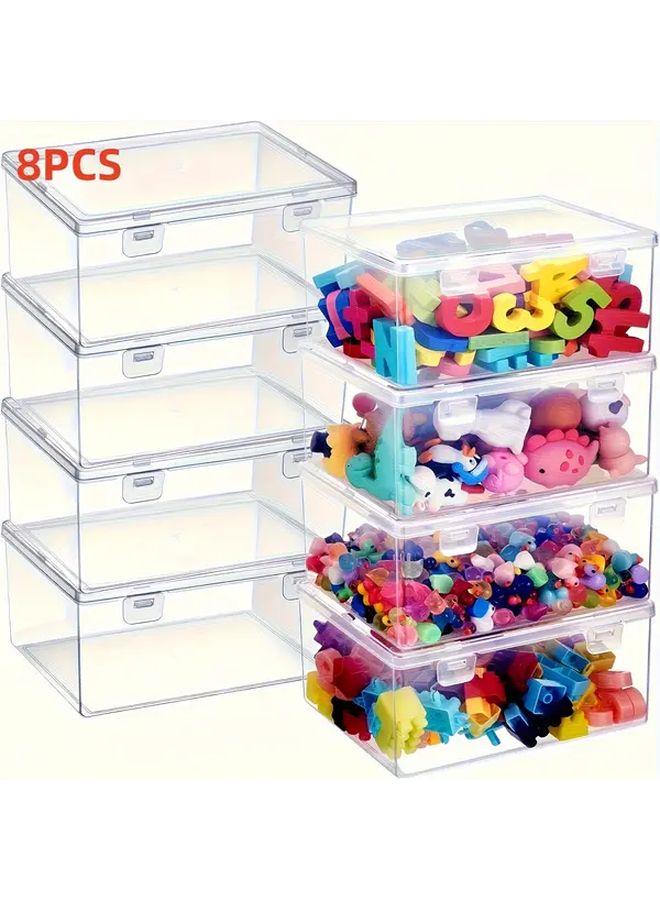 8pcs Transparent Plastic Storage Box Set Stackable Lidded Organizer For Toys Crafts - Image 1