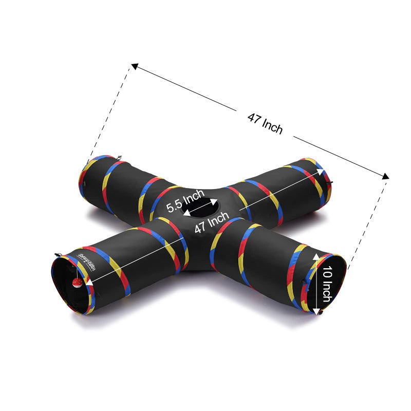 SweetBin 4 Way Large Cat Tunnels for Indoor Cats - 10" Diameter & 47" Long Play Tunnel Toy - Cat Tube with Play Ball & Mouse Toy - Interactive Peephole (Black) - Image 2