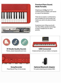 CASIO CT-S1RD Digital Musical Keyboard, Piano Style With Power Adaptor  - Image 3