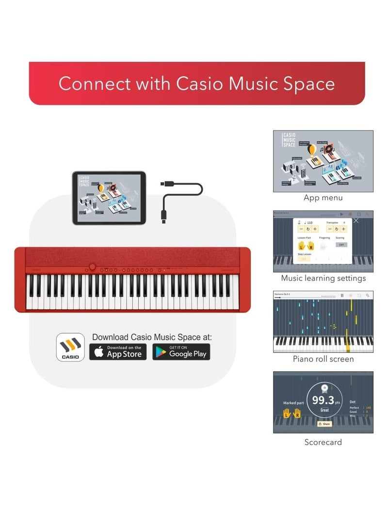 CASIO - CT-S1RD Digital Musical Keyboard, Piano Style With Power Adaptor - Image 1