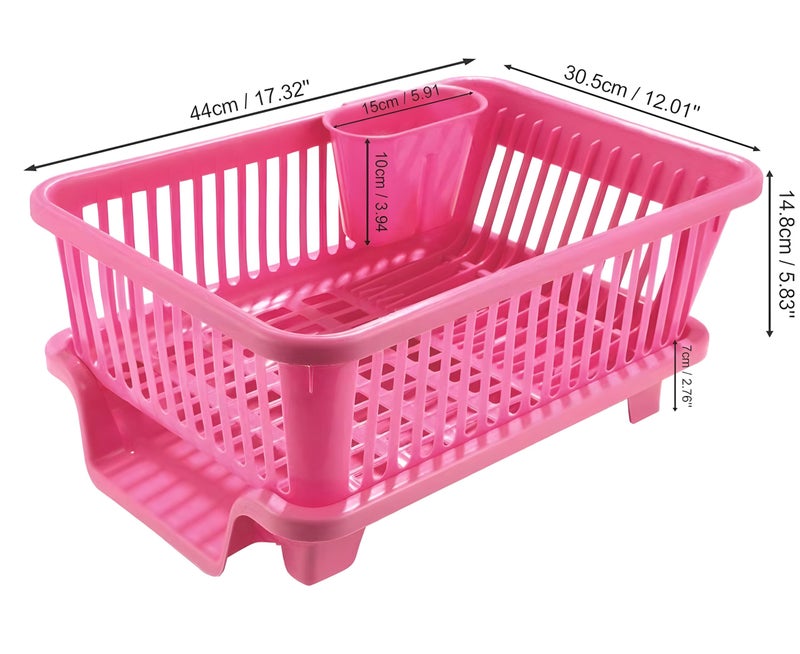 Homeor Houshe 3 In 1 Durable Plastic Kitchen Sink, Large Dish Rack Drainer, Drying Rack Washing Basket With Tray For Kitchen, Dishrack Organizers, Utensils Drainer, Pink, 300X440X150 mm - Image 5