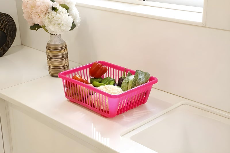 Homeor Houshe 3 In 1 Durable Plastic Kitchen Sink, Large Dish Rack Drainer, Drying Rack Washing Basket With Tray For Kitchen, Dishrack Organizers, Utensils Drainer, Pink, 300X440X150 mm - Image 3