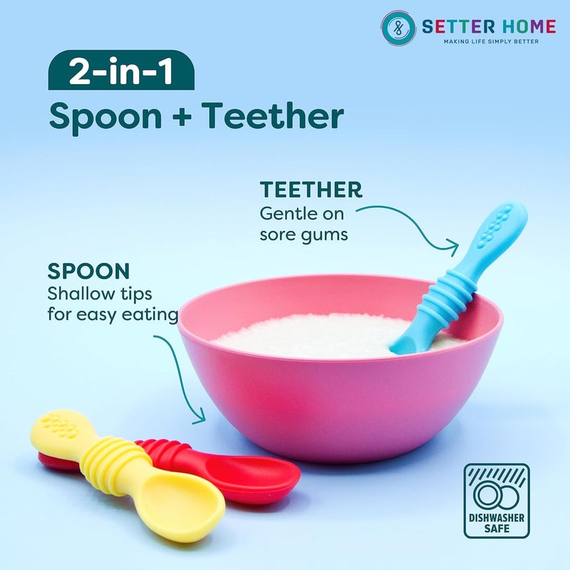 SETTER HOME Premium Silicone Baby Spoons set  6 PackBaby spoon self feeding Training Spoons for Infants  Toddler First Stage Chewable Baby Led Weaning Utensils BPA Free baby feeding essentials - Image 3