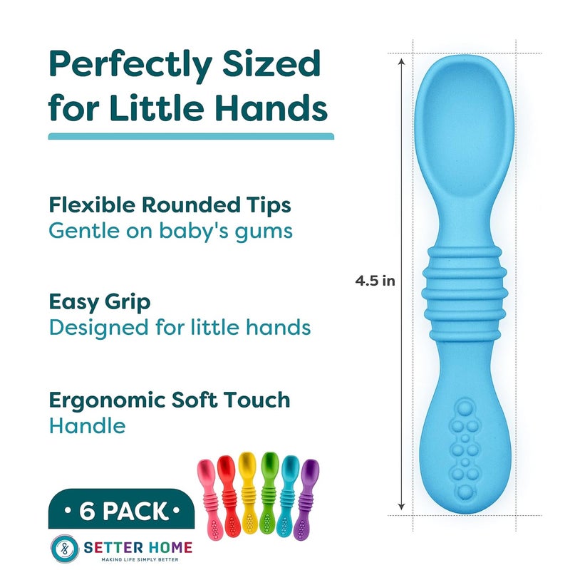 SETTER HOME Premium Silicone Baby Spoons set  6 PackBaby spoon self feeding Training Spoons for Infants  Toddler First Stage Chewable Baby Led Weaning Utensils BPA Free baby feeding essentials - Image 2