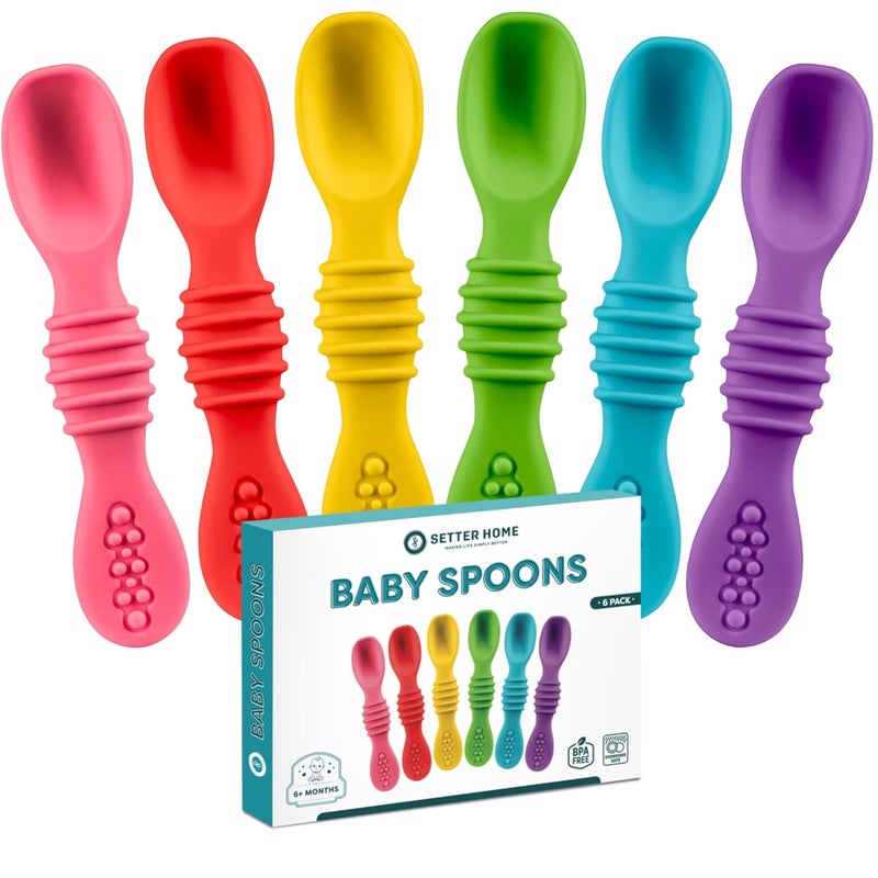SETTER HOME Premium Silicone Baby Spoons set  6 PackBaby spoon self feeding Training Spoons for Infants  Toddler First Stage Chewable Baby Led Weaning Utensils BPA Free baby feeding essentials - Image 1