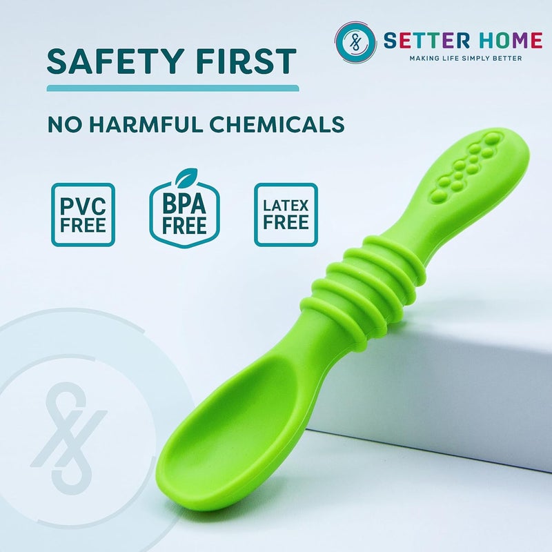 SETTER HOME Premium Silicone Baby Spoons set  6 PackBaby spoon self feeding Training Spoons for Infants  Toddler First Stage Chewable Baby Led Weaning Utensils BPA Free baby feeding essentials - Image 5
