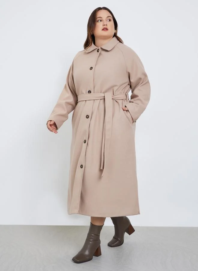 Styli Styli Plus Size Oversized Belted Coat Shacket