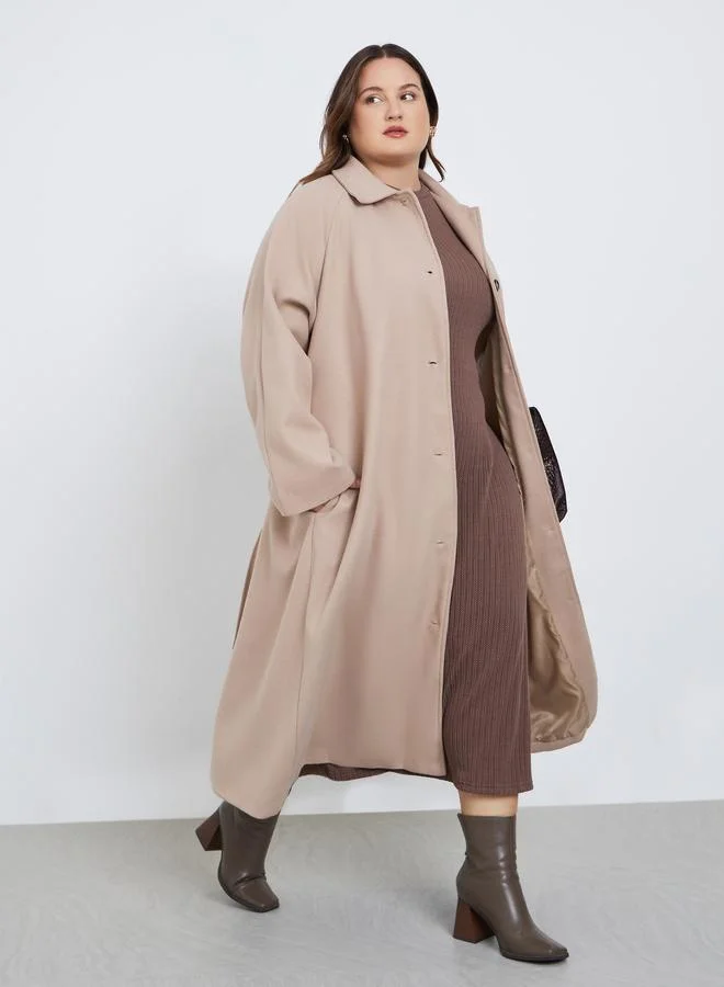 Styli Styli Plus Size Oversized Belted Coat Shacket