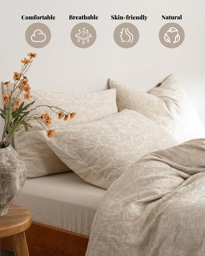 MILDLY Linen Cotton Duvet Cover - Jacquard Textured Paisley Comforter Cover Set 3pcs with Zipper Closure Breathable & Minimalist for All Season - Image 2
