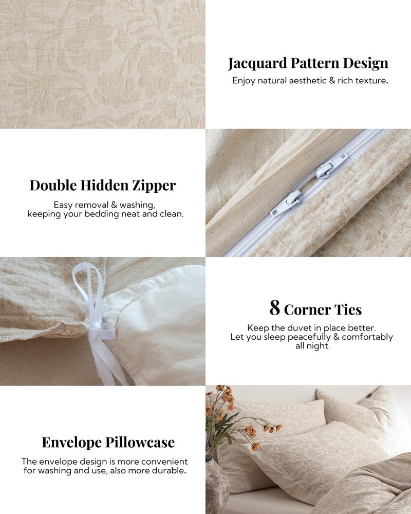 MILDLY Linen Cotton Duvet Cover - Jacquard Textured Paisley Comforter Cover Set 3pcs with Zipper Closure Breathable & Minimalist for All Season - Image 4