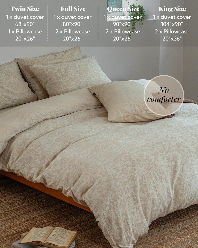 MILDLY Linen Cotton Duvet Cover - Jacquard Textured Paisley Comforter Cover Set 3pcs with Zipper Closure Breathable & Minimalist for All Season - Image 5