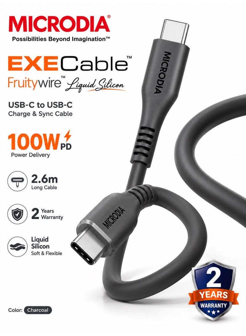 ميكروديا [[MICRODIA]] كابل شحن سريع من السيليكون السائل Fruitywire طويل للغاية 100 وات USB-C إلى USB-C، سلك مزامنة بيانات ناعم ومرن غير سام لأجهزة الكمبيوتر المحمولة والأجهزة اللوحية والهواتف الذكية (2.6 متر) - أسود - Image 1