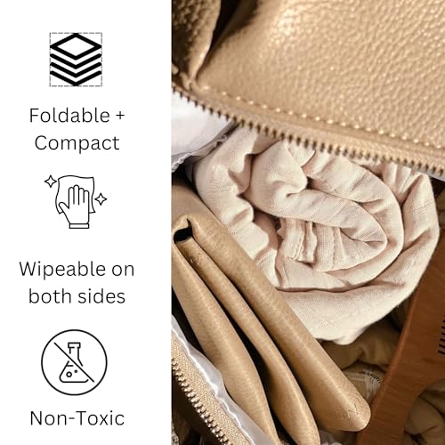 Uniklook Portable Changing Pad Uniklook Tan & Grey Vegan Leather Change Station Travel Diaper Mat Placemat Waterproof 16"x30" Reversible - Image 4