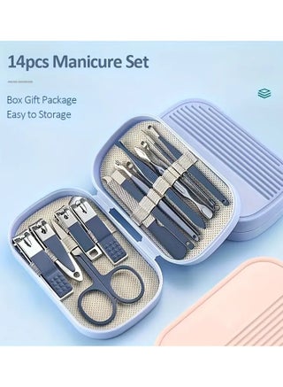 A Set Of 14pcs Stainless Steel Manicure And Pedicure Tools, Featuring Modern Style Concave Edge Nail Clippers And Grooming Tools, Including A Portable Storage Box - A Unisex Odorless Nail Care Kit - view 2