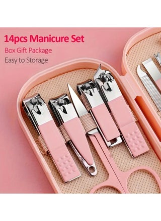 A Set Of 14pcs Stainless Steel Manicure And Pedicure Tools, Featuring Modern Style Concave Edge Nail Clippers And Grooming Tools, Including A Portable Storage Box - A Unisex Odorless Nail Care Kit - view 4