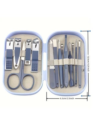 A Set Of 14pcs Stainless Steel Manicure And Pedicure Tools, Featuring Modern Style Concave Edge Nail Clippers And Grooming Tools, Including A Portable Storage Box - A Unisex Odorless Nail Care Kit - view 5