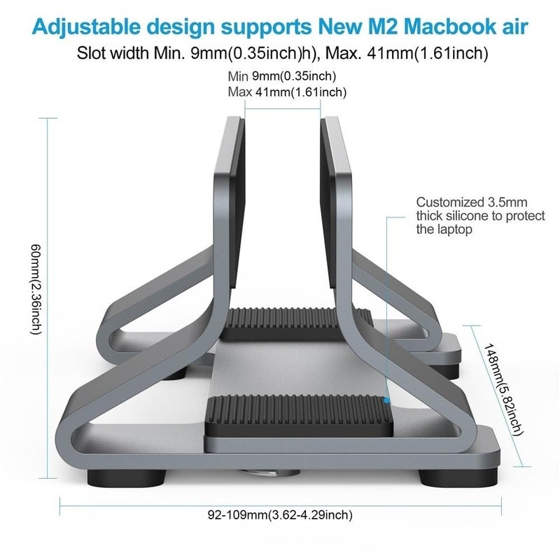 Vertical Aluminum Laptop Stand Adjustable Width Holder Desk Organizer Gray - Image 3