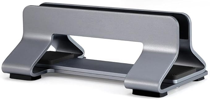 Vertical Aluminum Laptop Stand Adjustable Width Holder Desk Organizer Gray - Image 1