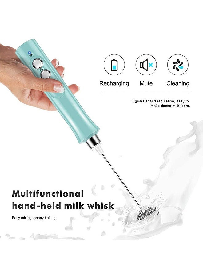 Photon جهاز خفق الحليب، خفاقة كهربائية صغيرة محمولة باليد، جهاز خفق قهوة محمول مع خفاقات زنبركية، 3 سرعات قابلة للتعديل، صانع رغوة كهربائي للقهوة واللاتيه والماتشا والكابتشينو والشوكولاتة الساخنة (أزرق) - Image 3