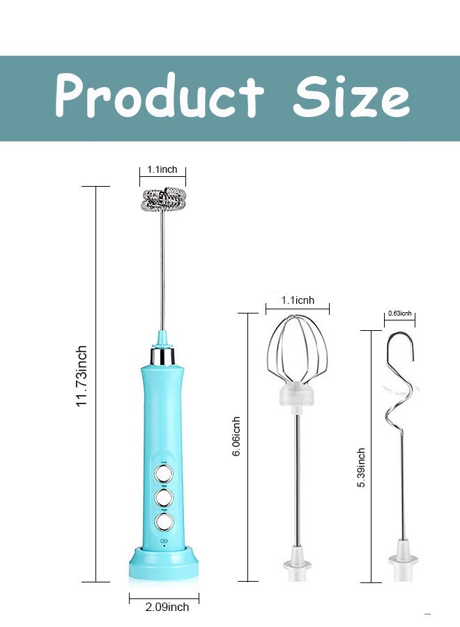 Photon جهاز خفق الحليب، خفاقة كهربائية صغيرة محمولة باليد، جهاز خفق قهوة محمول مع خفاقات زنبركية، 3 سرعات قابلة للتعديل، صانع رغوة كهربائي للقهوة واللاتيه والماتشا والكابتشينو والشوكولاتة الساخنة (أزرق) - Image 2