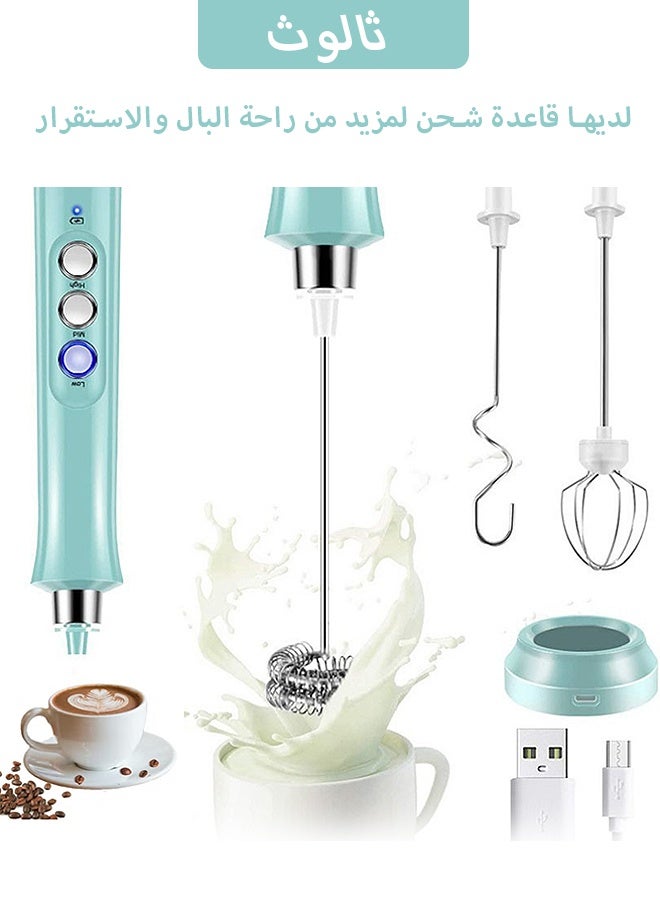 Photon جهاز خفق الحليب، خفاقة كهربائية صغيرة محمولة باليد، جهاز خفق قهوة محمول مع خفاقات زنبركية، 3 سرعات قابلة للتعديل، صانع رغوة كهربائي للقهوة واللاتيه والماتشا والكابتشينو والشوكولاتة الساخنة (أزرق) - Image 1