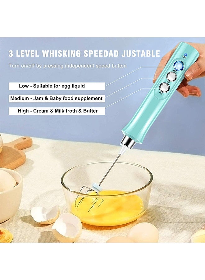 Photon جهاز خفق الحليب، خفاقة كهربائية صغيرة محمولة باليد، جهاز خفق قهوة محمول مع خفاقات زنبركية، 3 سرعات قابلة للتعديل، صانع رغوة كهربائي للقهوة واللاتيه والماتشا والكابتشينو والشوكولاتة الساخنة (أزرق) - Image 5