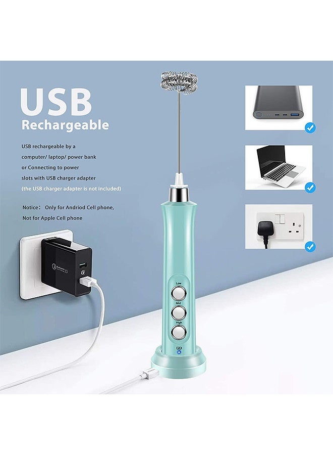 Photon جهاز خفق الحليب، خفاقة كهربائية صغيرة محمولة باليد، جهاز خفق قهوة محمول مع خفاقات زنبركية، 3 سرعات قابلة للتعديل، صانع رغوة كهربائي للقهوة واللاتيه والماتشا والكابتشينو والشوكولاتة الساخنة (أزرق) - Image 4