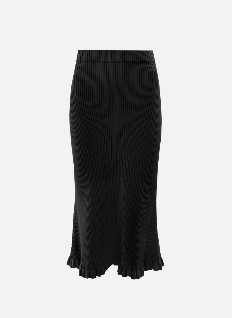 Lichi Ribbed midi knit skirt with ruffles