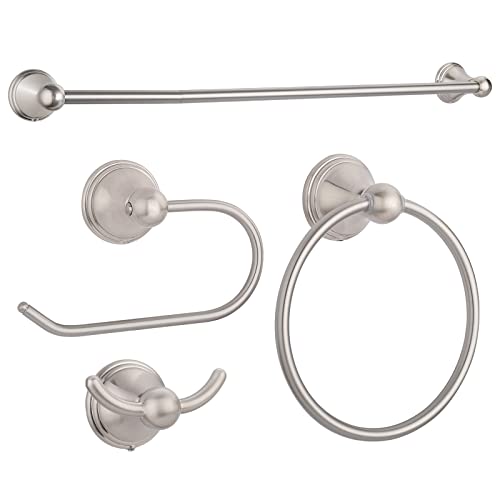 FILTA Brushed Nickel Bathroom Hardware Set 4 Piece Towel Holder Set with 18 or 24 Inch Towel Bar