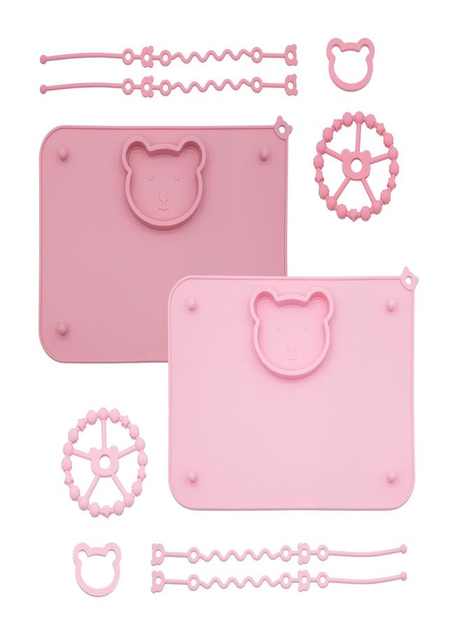 CHCC 2 Pack Baby Silicone Mat with Suction Base and 4 Stretchable Straps, 6 Strong Suction Cups, Baby Placemats, Activity Mat for Infants to Toddlers, Keeps Babies Essentials Off The Floor Purple Pink - Image 1