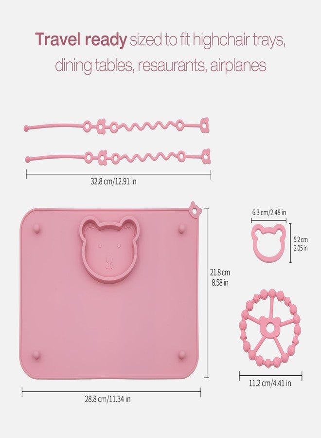 CHCC 2 Pack Baby Silicone Mat with Suction Base and 4 Stretchable Straps, 6 Strong Suction Cups, Baby Placemats, Activity Mat for Infants to Toddlers, Keeps Babies Essentials Off The Floor Purple Pink - Image 4