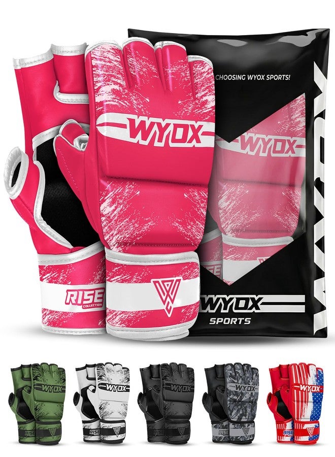 WYOX قفازات WYOX MMA للتدريب على المصارعة، قفازات ملاكمة للرجال والنساء، قفازات تدريب فنون القتال التايلاندية، قفازات نصف إصبع قابلة للتعديل مع دعم للمعصم، قفازات كيك بوكسينغ (وردي، صغير/متوسط (15-21 سم)) - Image 1