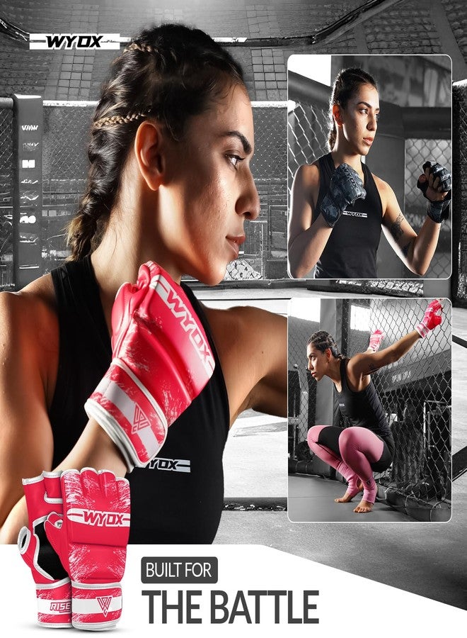 WYOX قفازات WYOX MMA للتدريب على المصارعة، قفازات ملاكمة للرجال والنساء، قفازات تدريب فنون القتال التايلاندية، قفازات نصف إصبع قابلة للتعديل مع دعم للمعصم، قفازات كيك بوكسينغ (وردي، صغير/متوسط (15-21 سم)) - Image 5