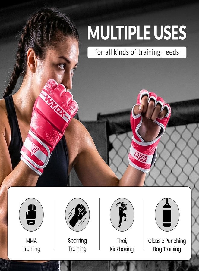 WYOX قفازات WYOX MMA للتدريب على المصارعة، قفازات ملاكمة للرجال والنساء، قفازات تدريب فنون القتال التايلاندية، قفازات نصف إصبع قابلة للتعديل مع دعم للمعصم، قفازات كيك بوكسينغ (وردي، صغير/متوسط (15-21 سم)) - Image 4