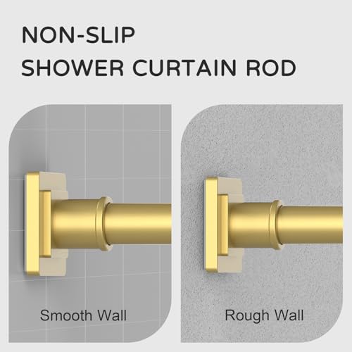 UIOSANRT Gold Shower Curtain Rod 31-79 Inches Non-Slip Shower Rod Tension Mounted No Drill Shower Curtain Rods Spring Tension Rod Adjustable Tension Curtain Rod for Windows Bathroom - Image 2