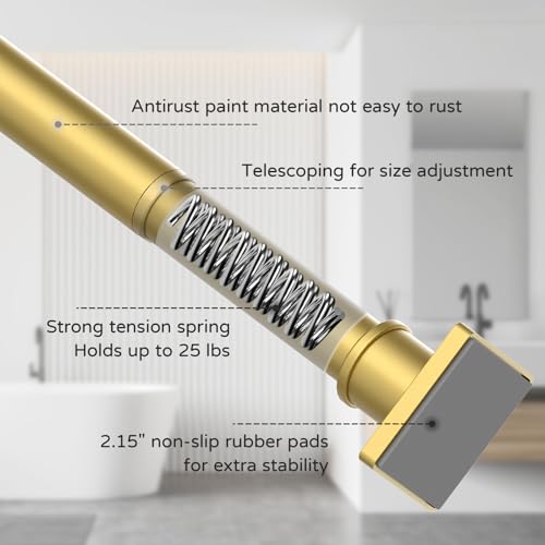 UIOSANRT Gold Shower Curtain Rod 31-79 Inches Non-Slip Shower Rod Tension Mounted No Drill Shower Curtain Rods Spring Tension Rod Adjustable Tension Curtain Rod for Windows Bathroom - Image 4