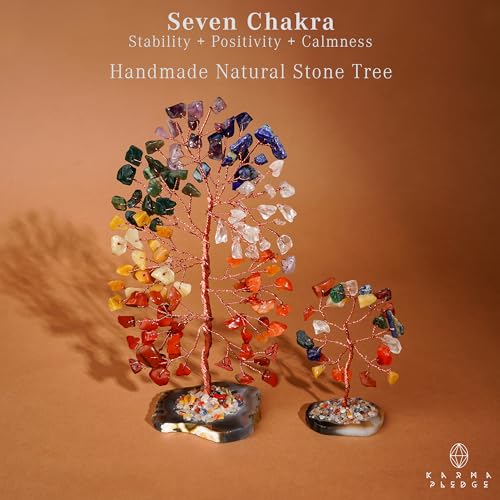 KARMAPLEDGE Set of 2 Crystal Trees Unique Birthday Gifts for Women Mom Dad Slice Base Handmade Reiki Healing Stones for Home Office Desk Decor Bring Money Positivity Spiritual Good Luck Gifts - Image 3