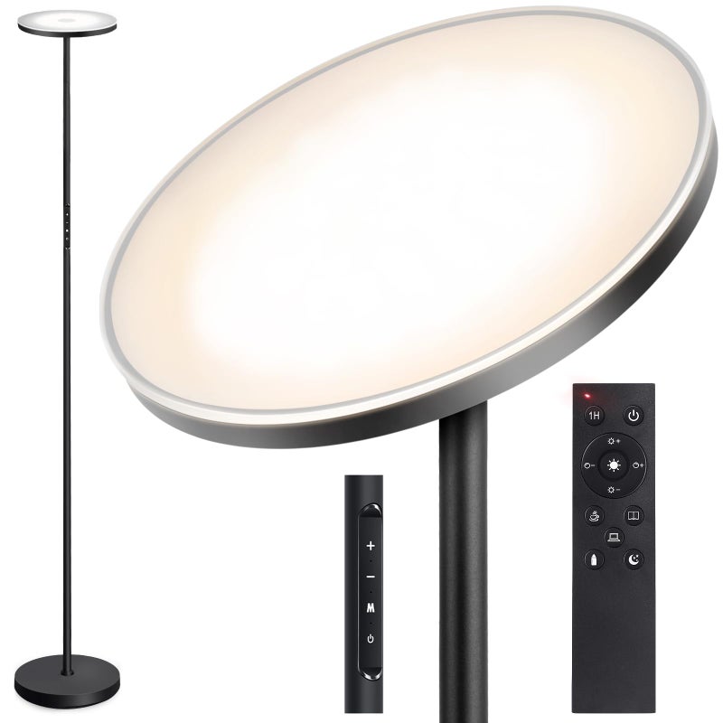 OUTON Floor Lamp, 30W/3000LM LED Modern Torchiere Sky Lamp, Super Bright Dimmable Standing Tall Lamp with 4 Color Temperatures, Remote Touch Control, 1 Hour Timer for Living Room Bedroom Office, Black - Image 1