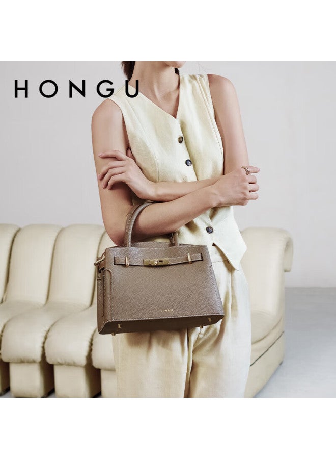 Hongu Honggu Leather Handbag, Shoulder And Tote Bag, Large Capacity, Commuter Platinum Bag, Gift Box Style, Qixi Festival Gift For Girlfriend - Image 1
