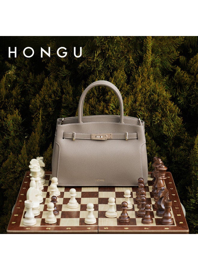 Hongu Honggu Leather Handbag, Shoulder And Tote Bag, Large Capacity, Commuter Platinum Bag, Gift Box Style, Qixi Festival Gift For Girlfriend - Image 3
