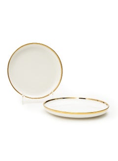 EZ Life EZ Life Urbane Select Class Series Shallow Plate - Pack of 2-10 Inch Plate - Bone China - Glossy White with Gold Lining - Dinnerware  - Image 1